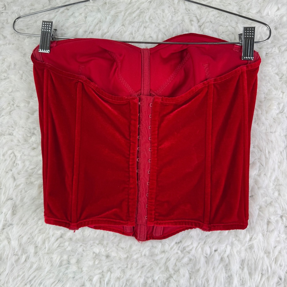 Shirley of Hollywood Corset Top Sz 34 Red Velvet Bustier Strapless Goth Coquette - Picture 2 of 6